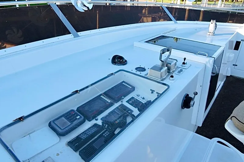 Slide: The Image of Luxurious 1992 Christensen motor yacht deck with jacuzzi and seating area. - 36