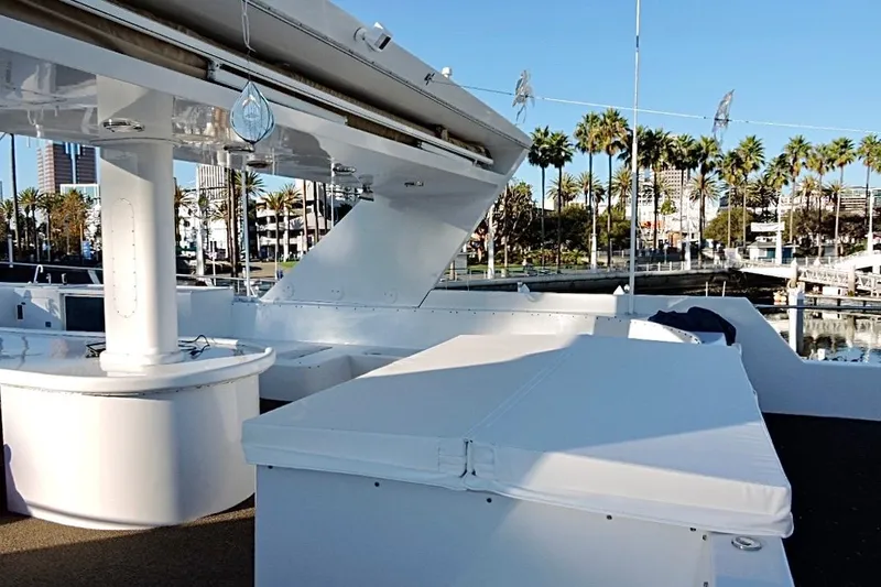 Slide: The Image of Luxurious 1992 Christensen motor yacht with pink flamingo inflatables in the jacuzzi. - 37