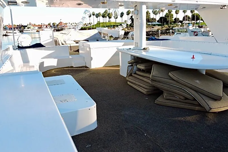 Slide: The Image of Christensen 1992 motor yacht bow with deck details and dockside view. - 42