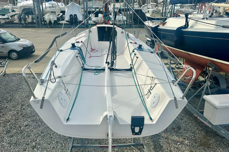 Slide: The Image of 2016 J Boats J/70 sailboat on trailer in marina setting. - 5