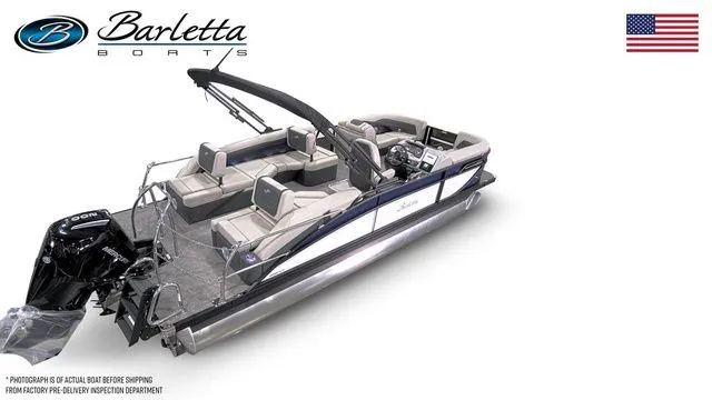 Slide: The Image of 2026 Barletta Cabrio 22M pontoon boat with sleek design and spacious seating. - 4