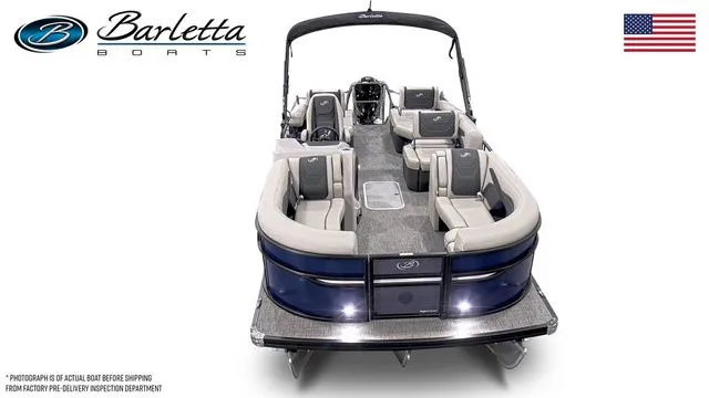 Slide: The Image of 2026 Barletta Boats Cabrio 22M pontoon with luxurious seating and sleek design. - 5