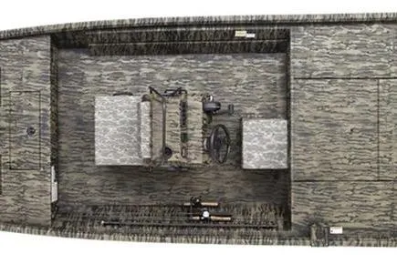 Slide: The Image of 2026 Lowe Roughneck RX1860 Tunnel Jet boat with camouflage seating and powerful outboard motor. - 29