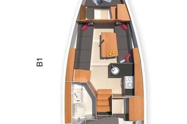 Slide: The Image of Floor plan of a 2017 Hanse 315 sailboat interior layout. - 23