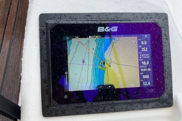 Slide: The Image of B&G navigation display on a 2017 Hanse 315 sailboat, showing nautical chart details. - 5