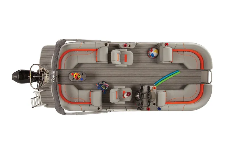 Slide: The Image of Manufacturer Provided Image: 2021 Lowe SS230 Walk-Thru pontoon boat cruising on a sunny lake. - 14