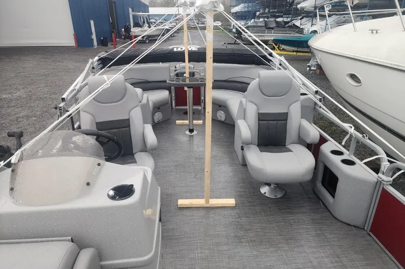 Slide: The Image of Manufacturer Provided Image: 2021 Lowe SS230 Walk-Thru pontoon boat, top view, spacious seating, modern design. - 18