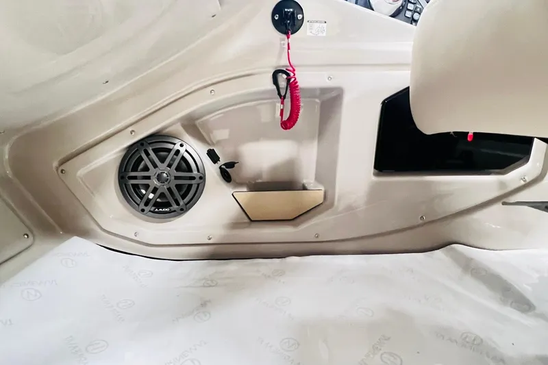 Slide: The Image of 2025 Harris Solstice 250 interior with speaker and control panel. - 23