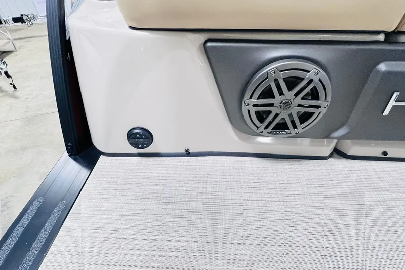 Slide: The Image of 2025 Harris Solstice 250 boat interior with speaker and control panel. - 40