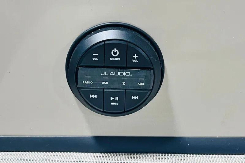 Slide: The Image of JL Audio control panel on 2025 Harris Solstice 250 boat dashboard. - 41