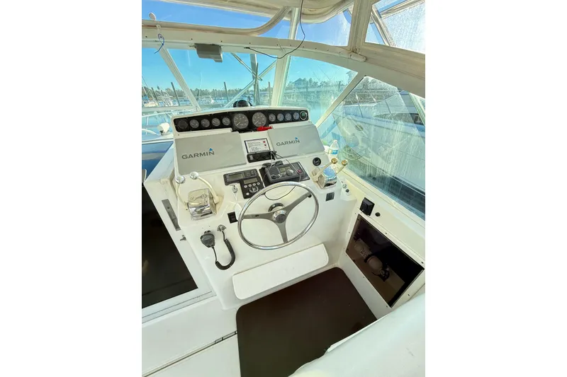 Slide: The Image of Interior of a 1996 Cabo 35 yacht at the dock. - 17