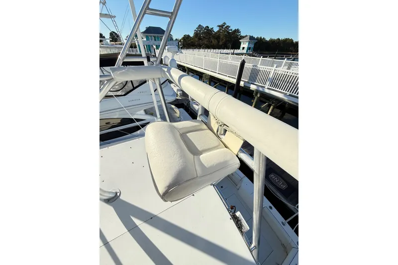 Slide: The Image of Aerial view of a 1996 Cabo 35 boat at dock. - 26