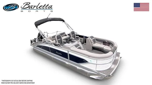 Slide: The Image of 2025 Barletta Boats Cabrio C22UC pontoon with sleek design and spacious seating. - 1
