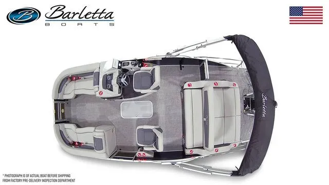 Slide: The Image of 2025 Barletta Cabrio C22UC pontoon boat, top view, showcasing spacious seating and modern design. - 7