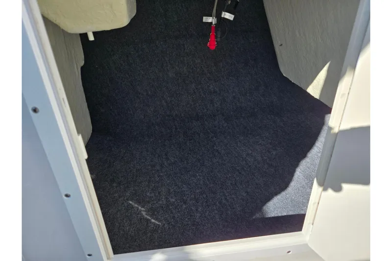Slide: The Image of Interior storage compartment of a 2018 Yamaha Boats SX190, featuring carpeted flooring. - 16