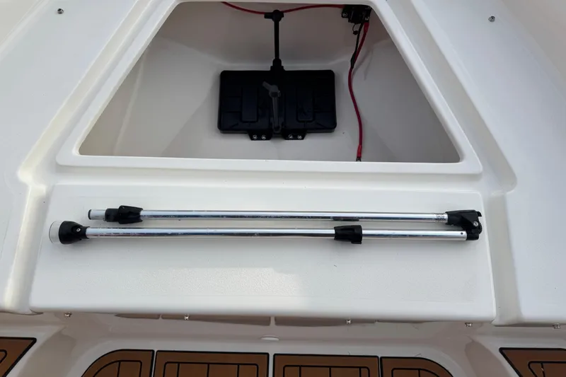 Slide: The Image of 2017 Key West 189 FS boat deck with storage compartments and stainless steel rails. - 40