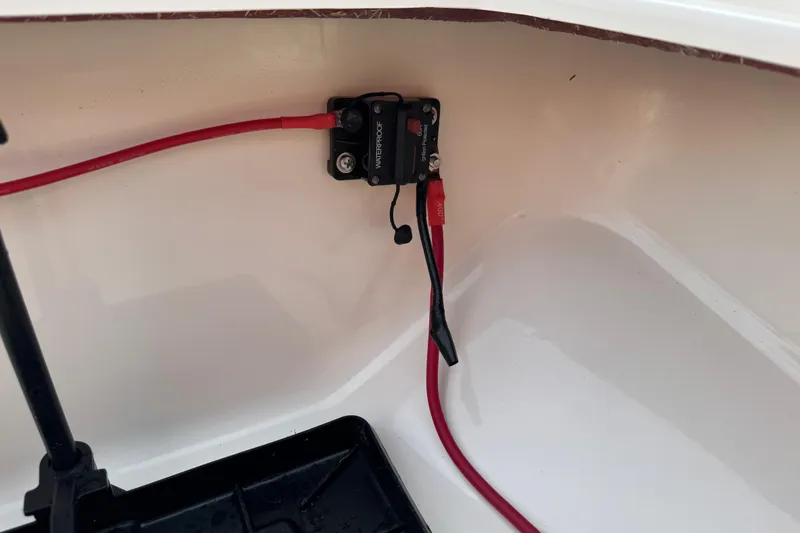 Slide: The Image of 2017 Key West 189 FS boat storage compartment with open hatch and accessories. - 42