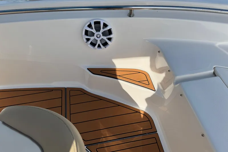 Slide: The Image of Battery compartment of a 2017 Key West 189 FS boat with red cables. - 44