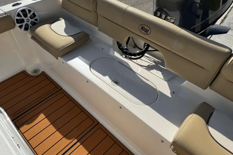 Slide: The Image of 2017 Key West 189 FS boat console with steering wheel and gauges. - 63