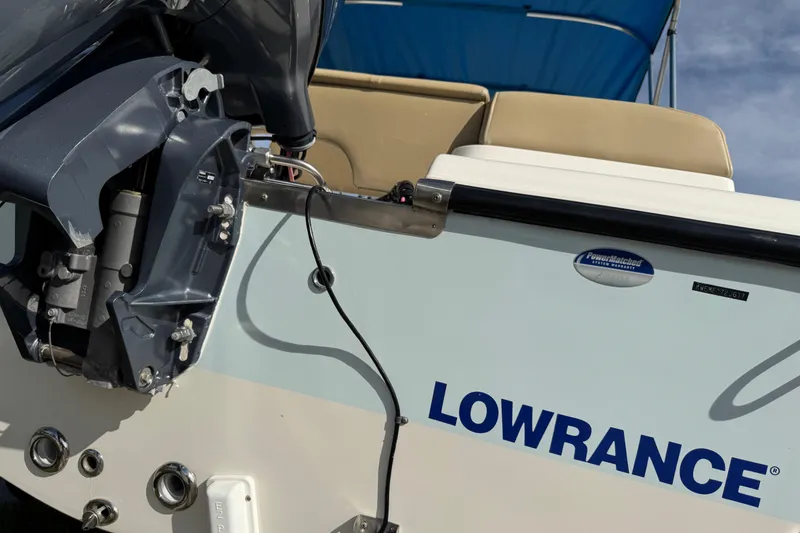 Slide: The Image of 2017 Key West 189 FS boat with Lowrance equipment and blue canopy. - 86