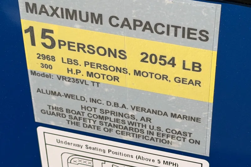 Slide: The Image of 2026 Veranda VR 235 VL capacity label: 15 persons, 2968 lbs, 300 HP motor. - 10
