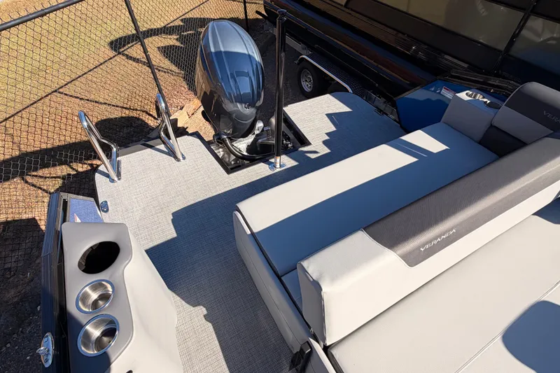 Slide: The Image of 2026 Veranda VR 235 VL pontoon boat with seating and outboard motor. - 12