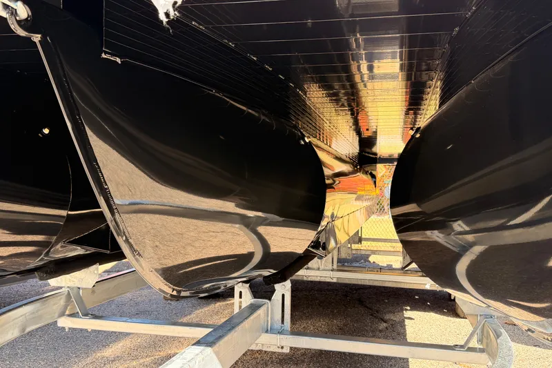 Slide: The Image of Underneath view of 2026 Veranda VR 235 L pontoon boat on trailer. - 3