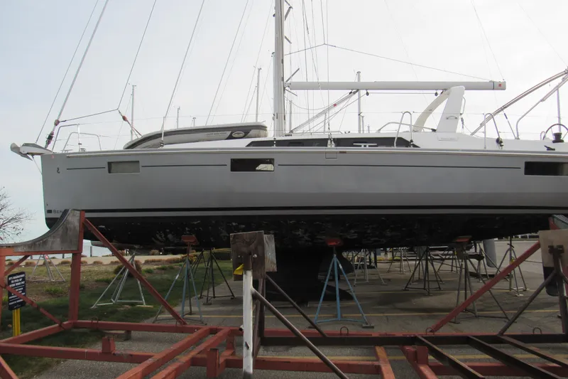 Slide: The Image of 2017 Beneteau Oceanis 41.1 sailboat on dry dock, side view. - 3