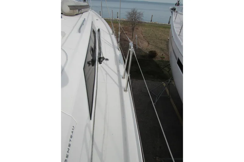 Slide: The Image of 2017 Beneteau Oceanis 41.1 sailboat deck view near water. - 35