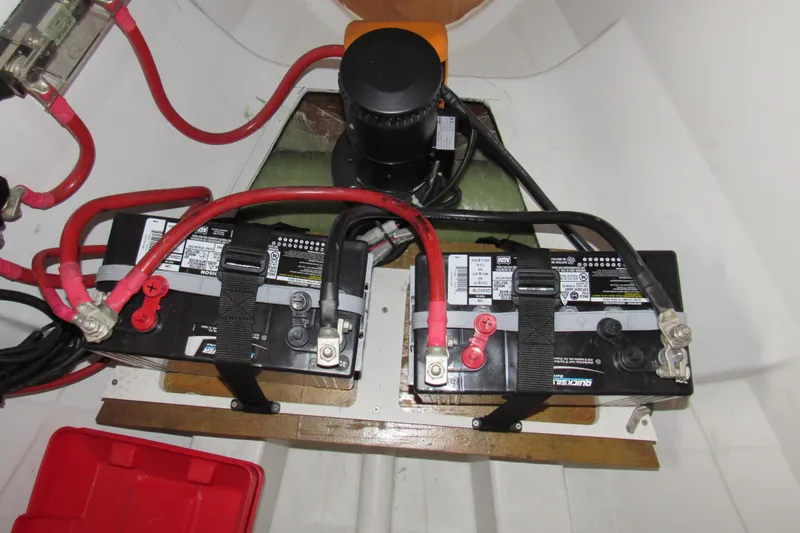 Slide: The Image of Battery compartment of a 2017 Beneteau Oceanis 41.1 sailboat with wiring connections. - 41