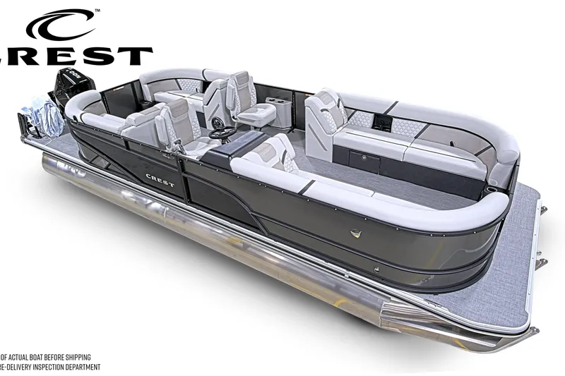 Slide: The Image of 2026 Crest Conquest 250 SLC pontoon boat with luxurious seating and sleek design. - 4
