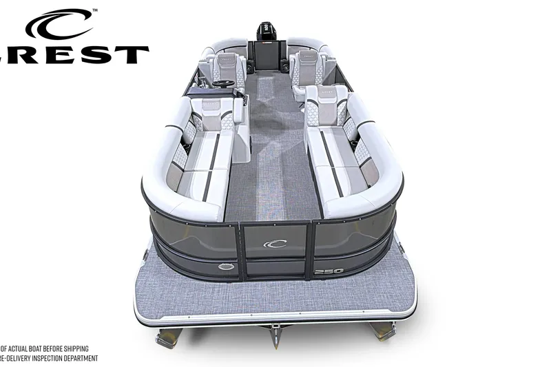 Slide: The Image of 2026 Crest Conquest 250 SLC pontoon boat with spacious seating and modern design. - 5