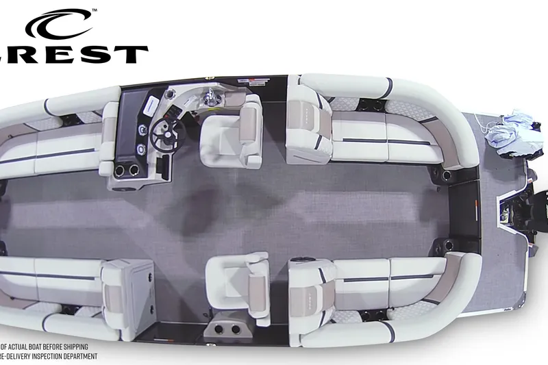 Slide: The Image of 2026 Crest Conquest 250 SLC pontoon boat, top view, spacious seating, modern design. - 6