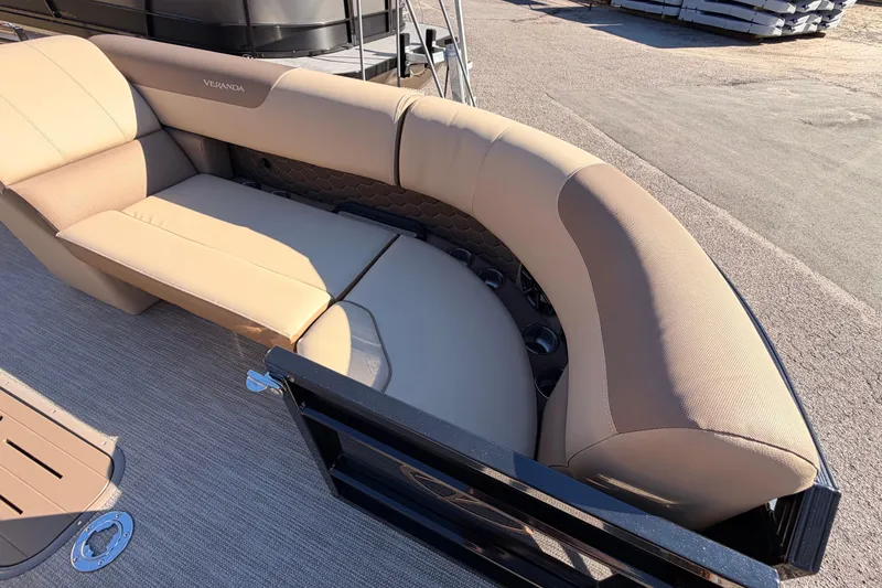 Slide: The Image of Luxurious seating on 2026 Veranda VR235VL pontoon boat, featuring beige upholstery and modern design. - 5