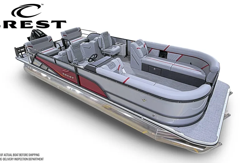 Slide: The Image of 2026 Crest Conquest 250 SLRC pontoon boat with luxurious seating and modern design. - 4
