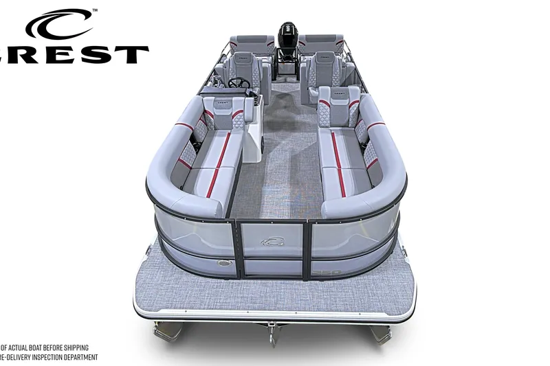 Slide: The Image of 2026 Crest Conquest 250 SLRC pontoon boat with spacious seating and modern design. - 5