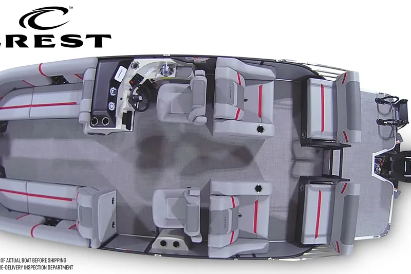 Slide: The Image of 2026 Crest Conquest 250 SLRC pontoon boat interior, featuring spacious seating and modern design. - 6