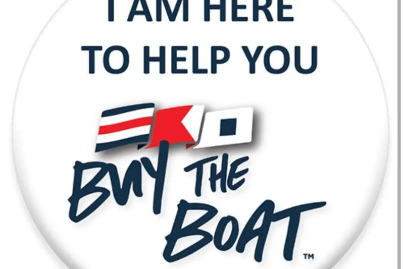 Slide: The Image of Button with text 'I am here to help you buy the boat' and nautical flags. - 17