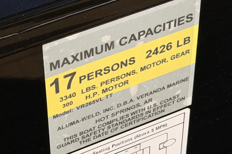 Slide: The Image of 2026 Veranda VR 265 VL Blackout Edition capacity label, 17 persons, 2426 lbs max. - 12