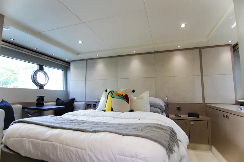 Slide: The Image of Luxurious bedroom interior of 2017 Sunseeker Predator 57 yacht with modern decor. - 44