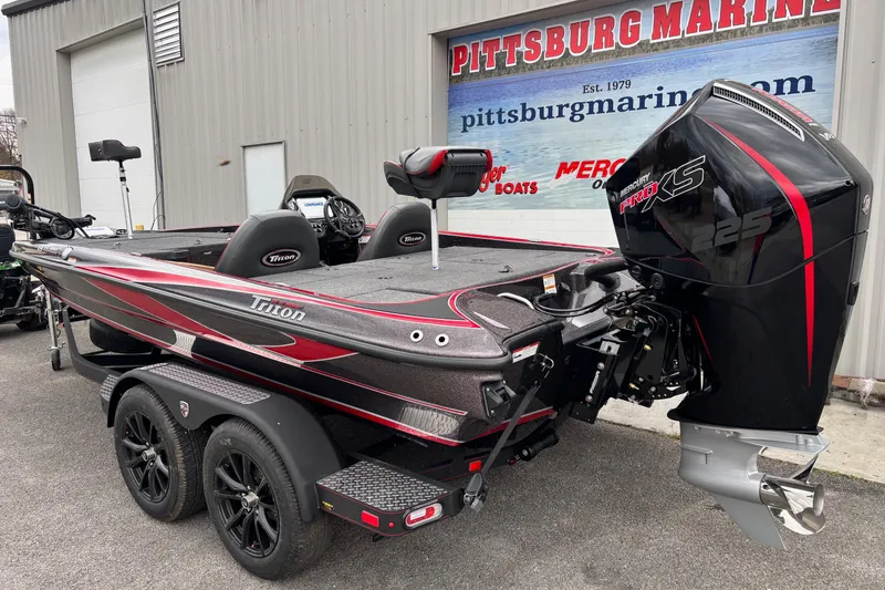 Slide: The Image of 2026 Triton 19 TrX Patriot boat with Mercury Pro XS 225 engine at Pittsburg Marine. - 16