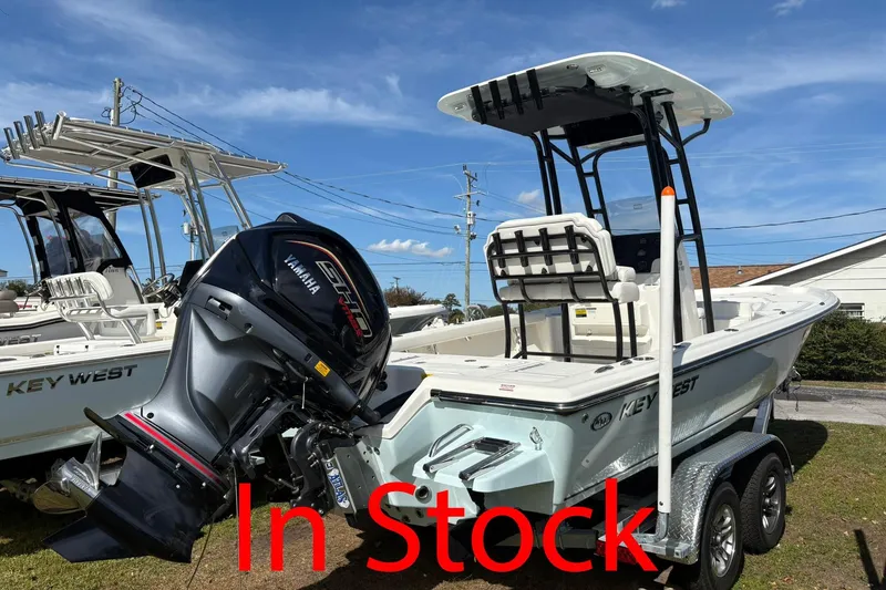 The Image of 2026 Key West 230 Bay Reef boat with Yamaha engine, in stock, on trailer. - 1