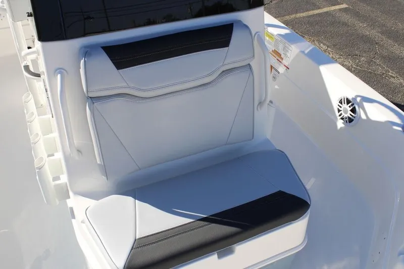 Slide: The Image of 2026 Skeeter SX221 boat seat with sleek black and white design. - 11