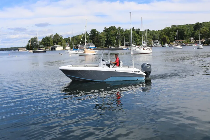 The Image of 2026 Wellcraft 202 Fisherman boat cruising on a serene lake with sailboats in the background. - 0