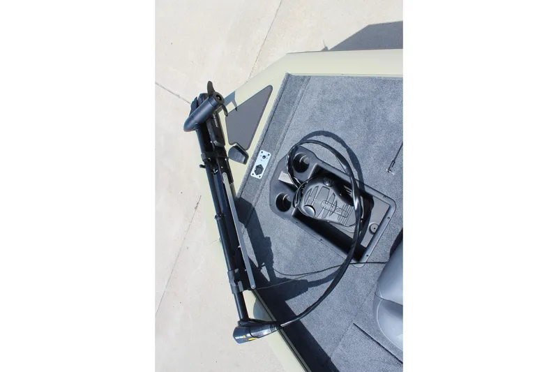 Slide: The Image of 2026 Tracker Pro Team 175 boat deck with trolling motor and foot pedal. - 15