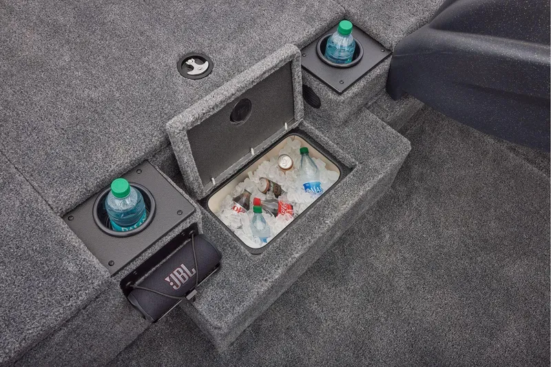 Slide: The Image of Manufacturer Provided Image: 2026 Tracker Pro Team 175 boat interior with cooler, drinks, and JBL speaker. - 41