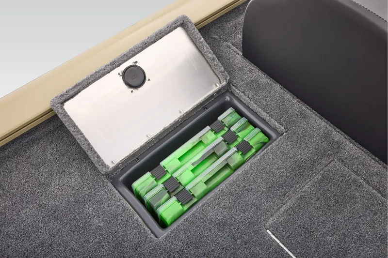 Slide: The Image of Manufacturer Provided Image: Storage compartment in 2026 Tracker Pro Team 175 boat with organized green containers. - 57