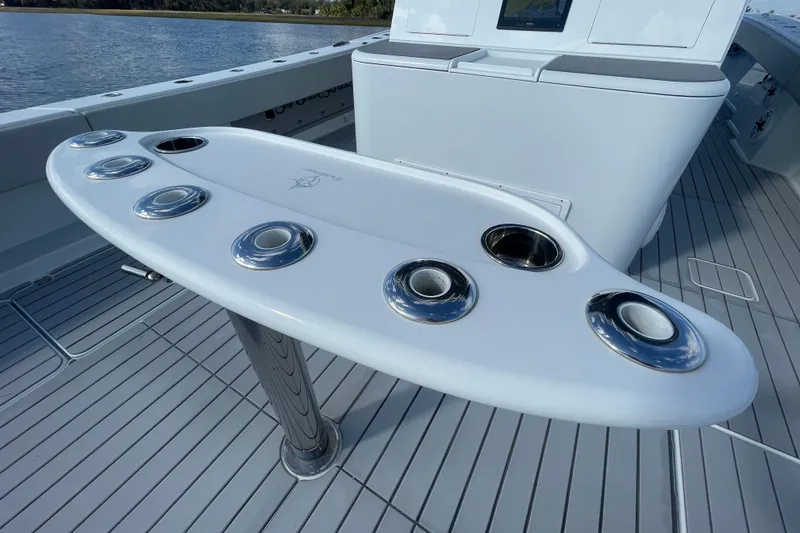 Slide: The Image of Fishing rod holders on a 2022 Freeman 47 boat deck. - 45
