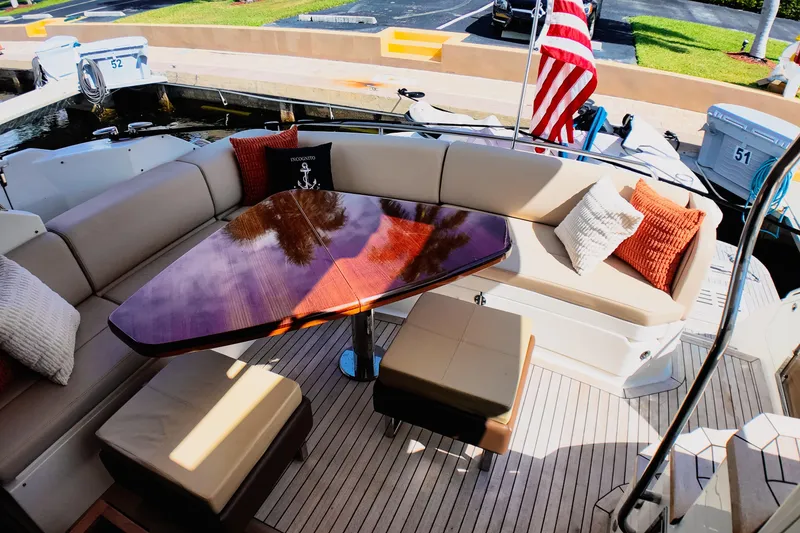 Slide: The Image of Luxurious interior of 2016 Sea Ray L590 Fly yacht with cozy seating and modern decor. - 5