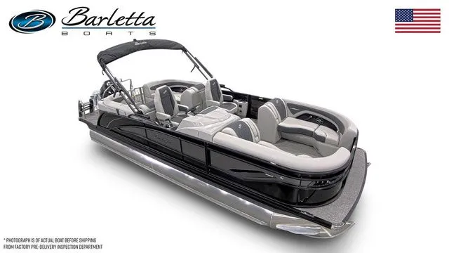 Slide: The Image of 2025 Barletta Corsa 23QCSS pontoon boat with sleek design and luxurious seating. - 1